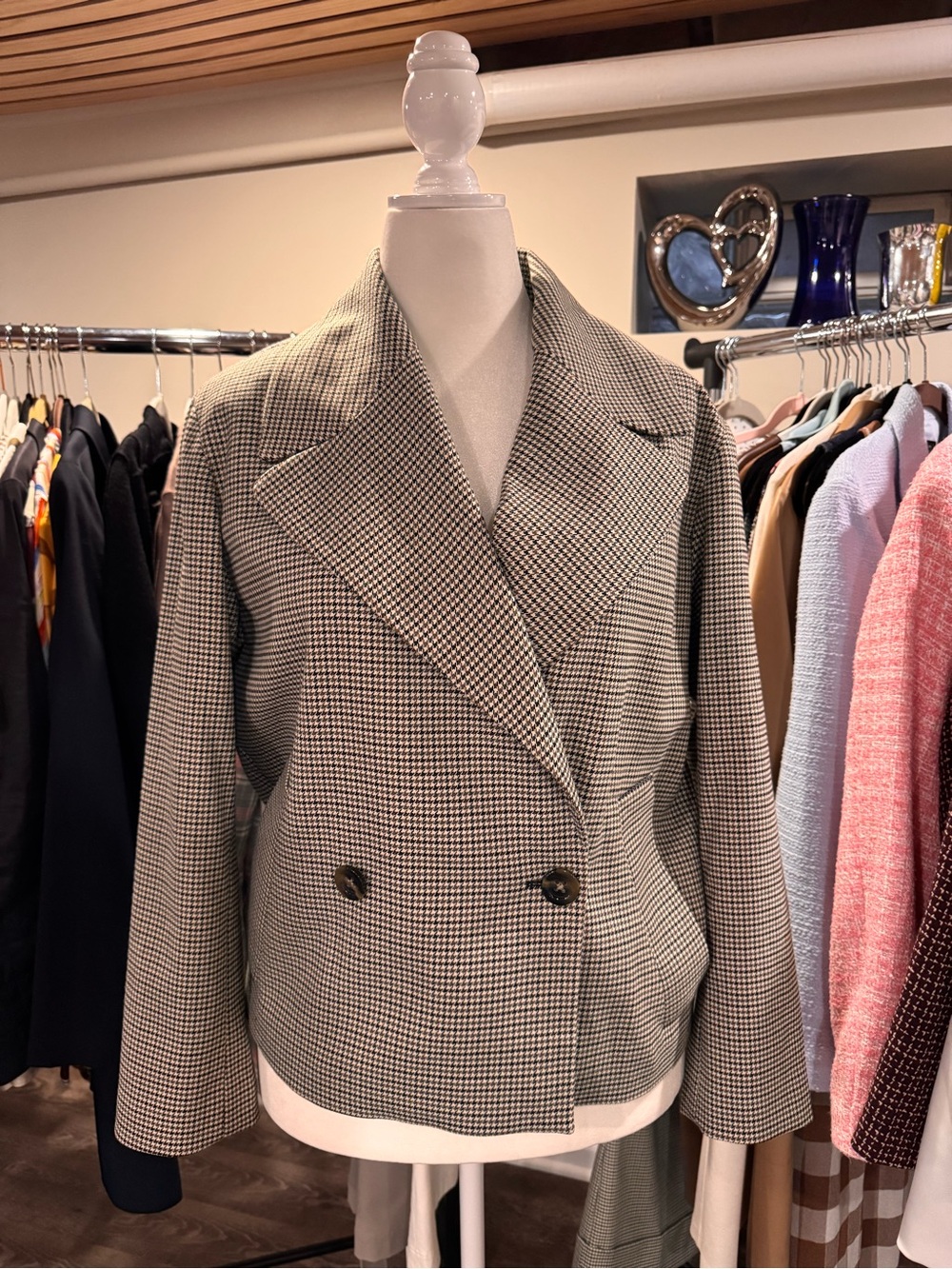 Houndstooth Double-Breasted Women’s Jacket - Black/Cream/Tan/Olive